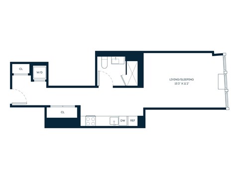 Floor plan for studio, 1 bath, 486 sqft